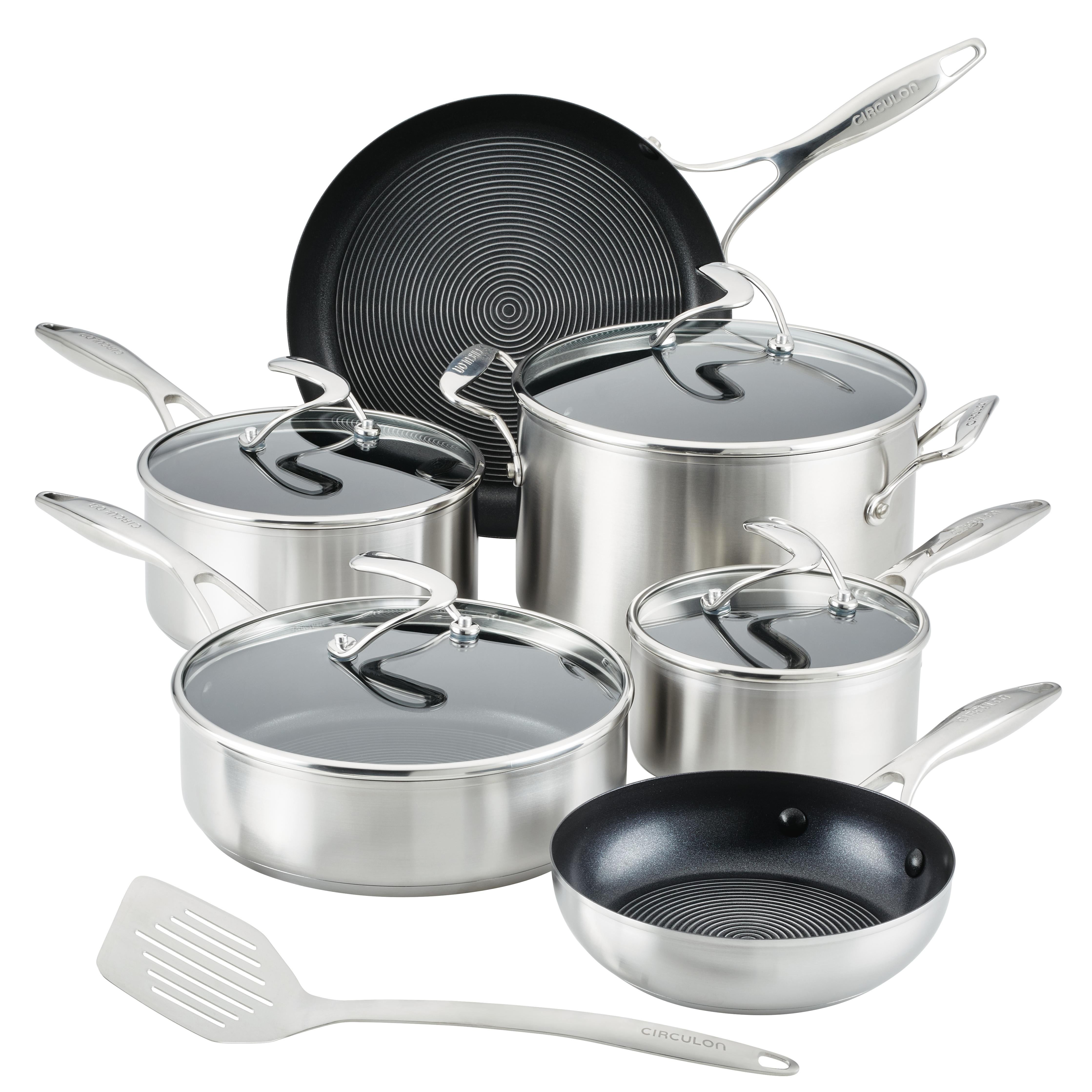 SteelShield S-Series 10pc Stainless Steel Nonstick Cookware Set w/ Bonus Spatula