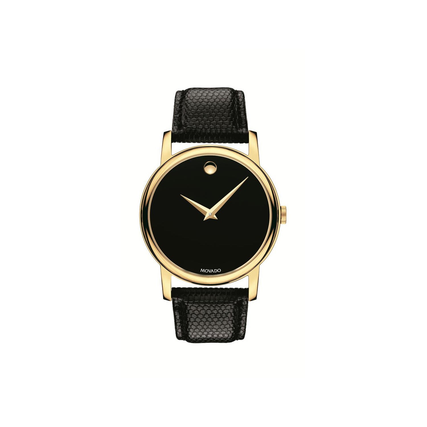 Mens Museum Classic Gold & Black Textured Leather Strap Watch Black Dial