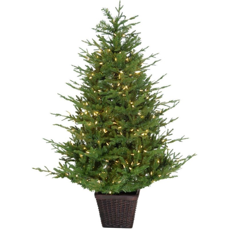 5-feet Adirondack Pre Lit Potted Christmas Tree Decor with Warm White LED Lights