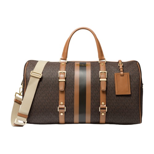 Michael Kors Bedford Travel Extra-Large Logo Stripe Weekender Bag, Brown/Acorn Brown/Acorn