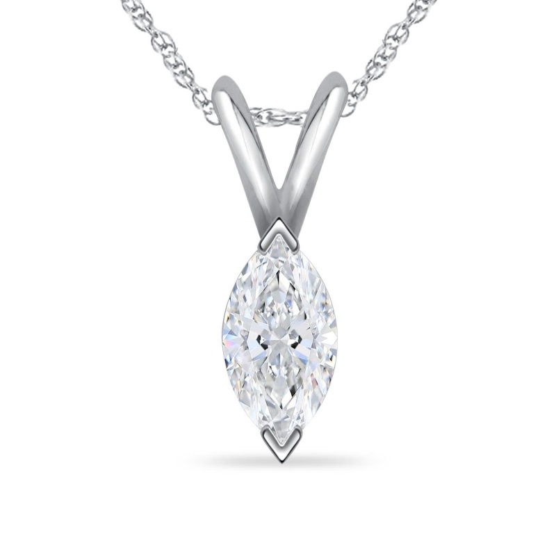 Marquise Pendant with chain in 10K White Gold