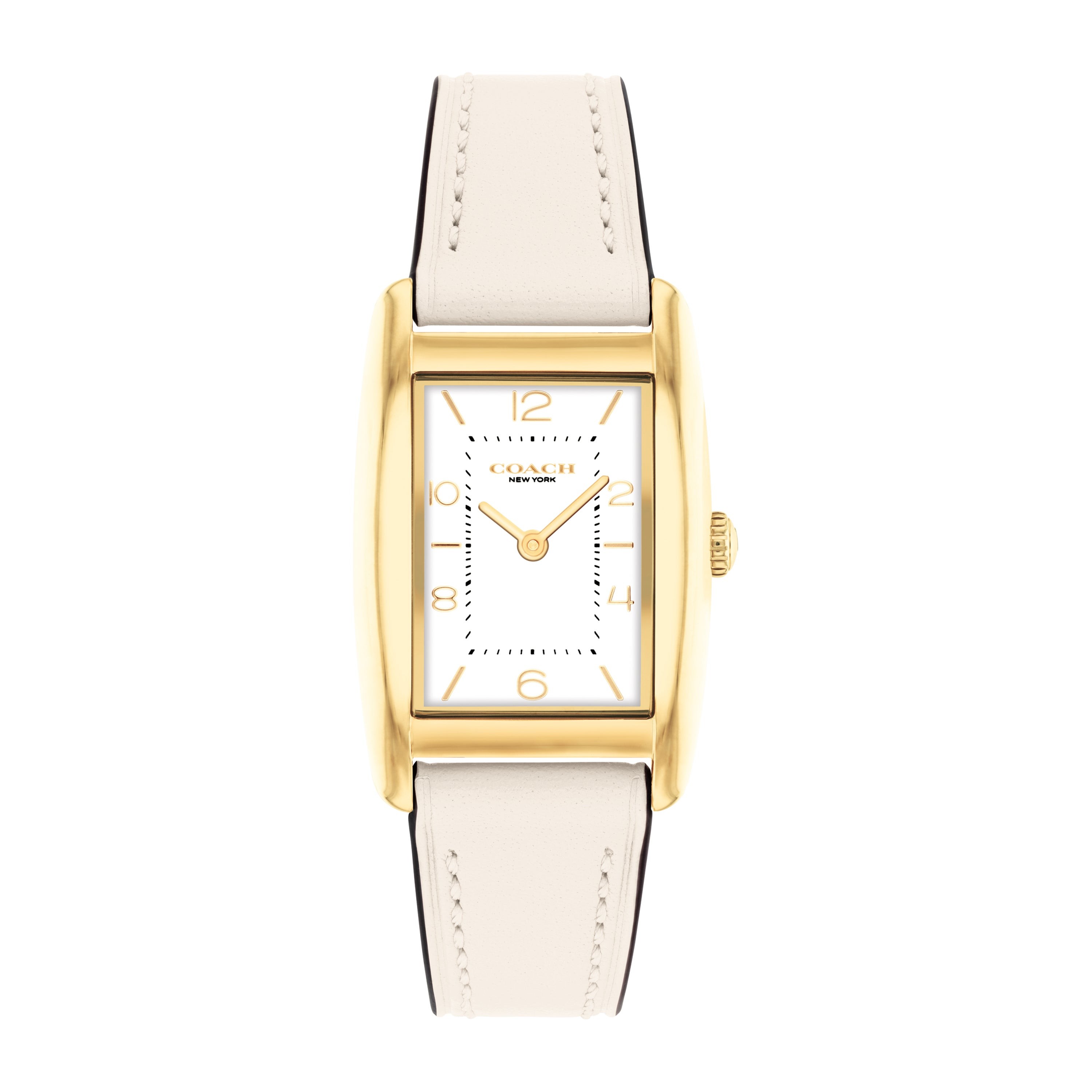 Ladies' Reese Gold Rectangle Cream Leather Strap Watch, White Dial