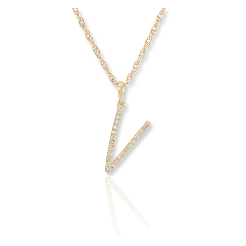 Diamond V Initial Pendant Necklace - (Yellow Gold)