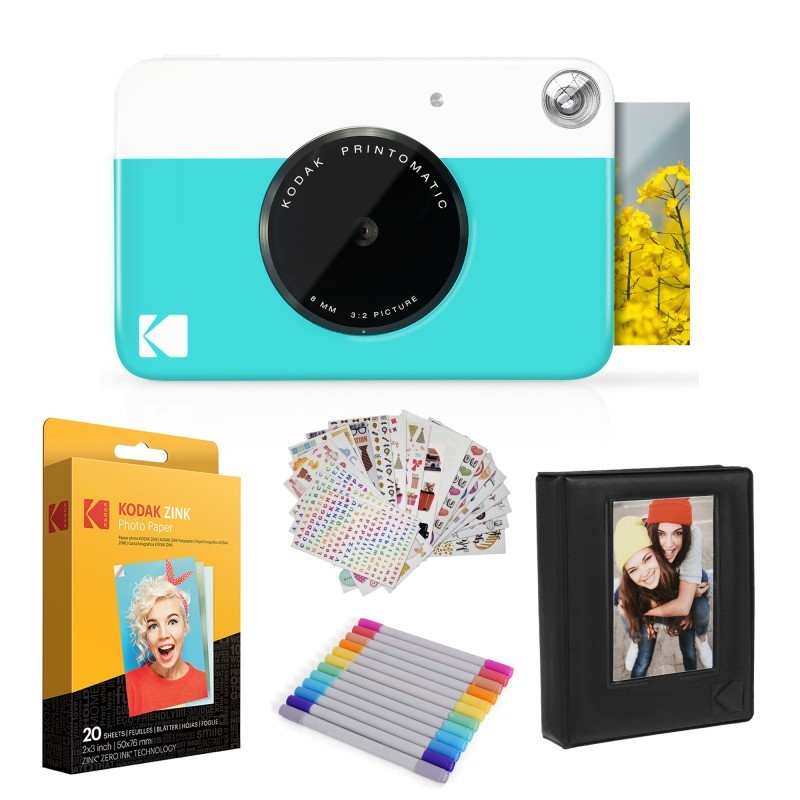 Printomatic Instant Print Camera (Blue) & Photo Paper (20 Sheets) Gift Bundle