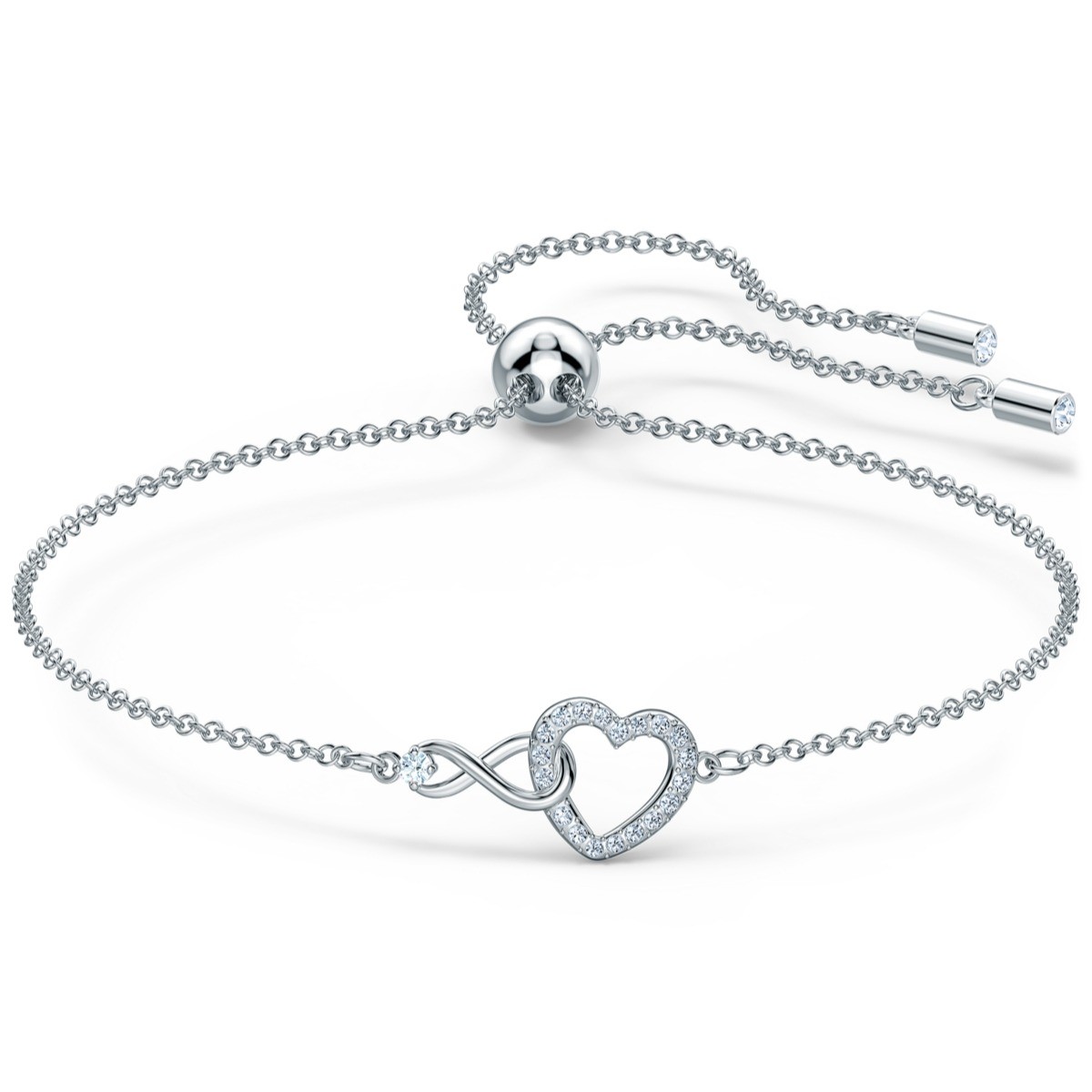 Swarovski Infinity bracelet, Infinity and heart, White, Rhodium plated