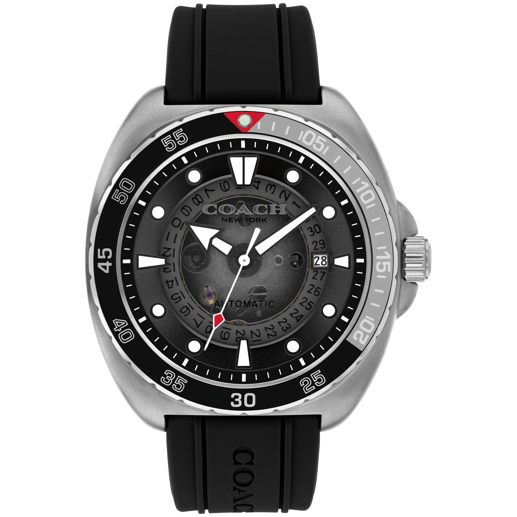 Men's Charter Automatic Black Silicone Strap Watch, Black Dial