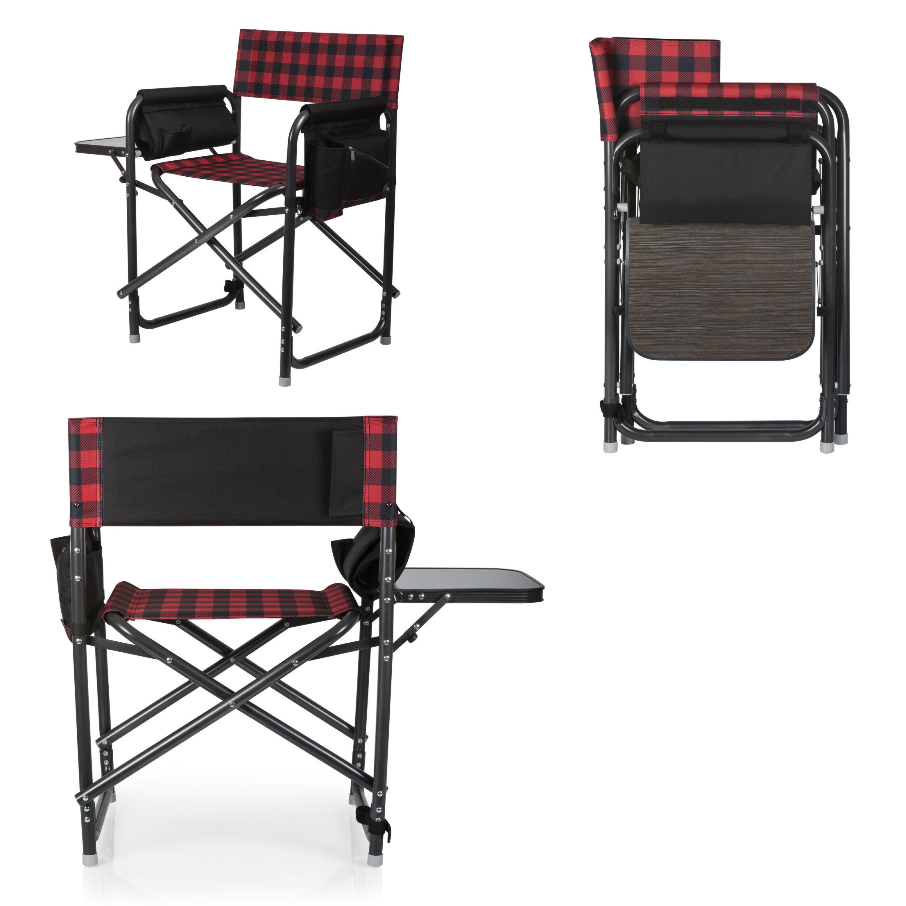 Outdoor Directors Folding Chair Red & Black Buffalo Plaid Pattern