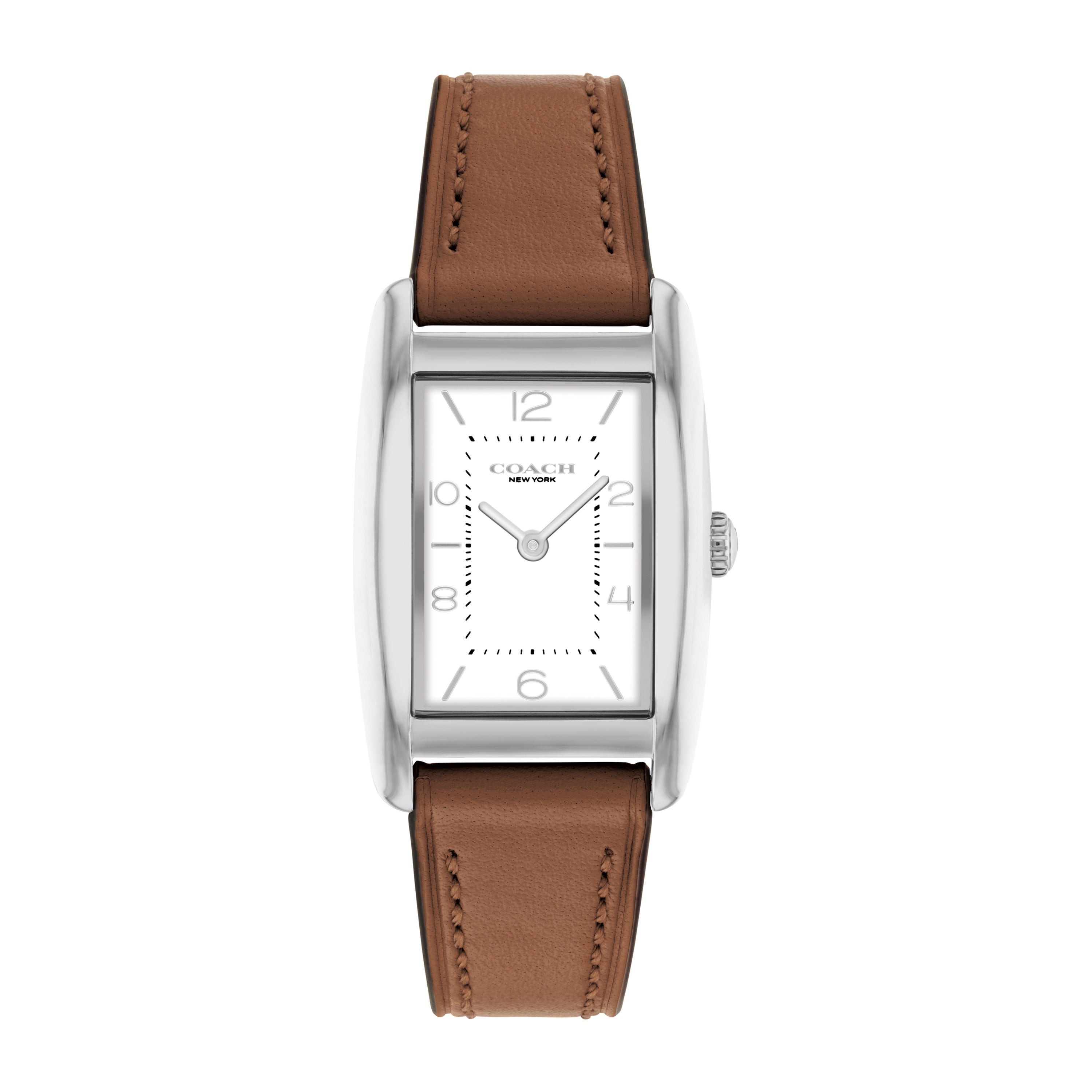 Ladies' Reese Silver Rectangle Brown Leather Strap Watch, White Dial