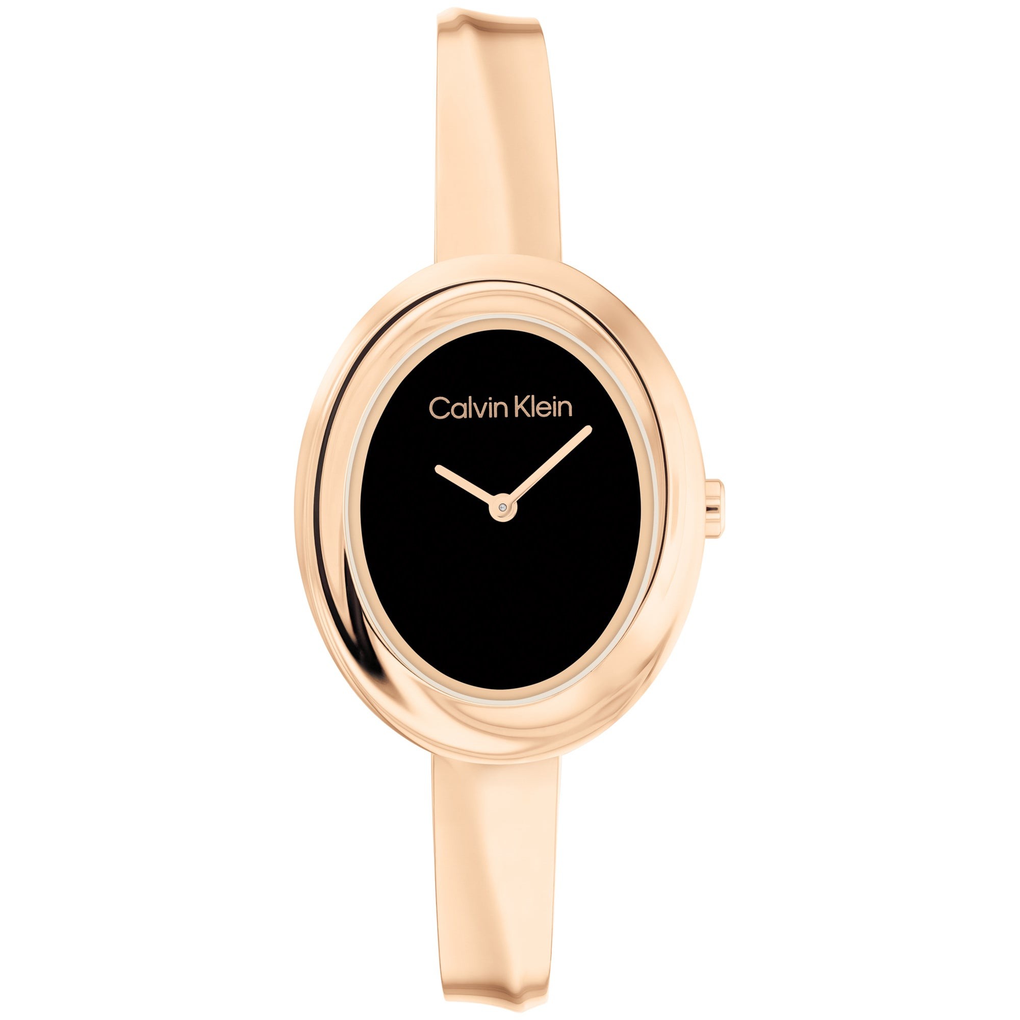 Ladies' Twisted Bezel Rose Gold-Tone Stainless Steel Bangle Watch, Black Dial