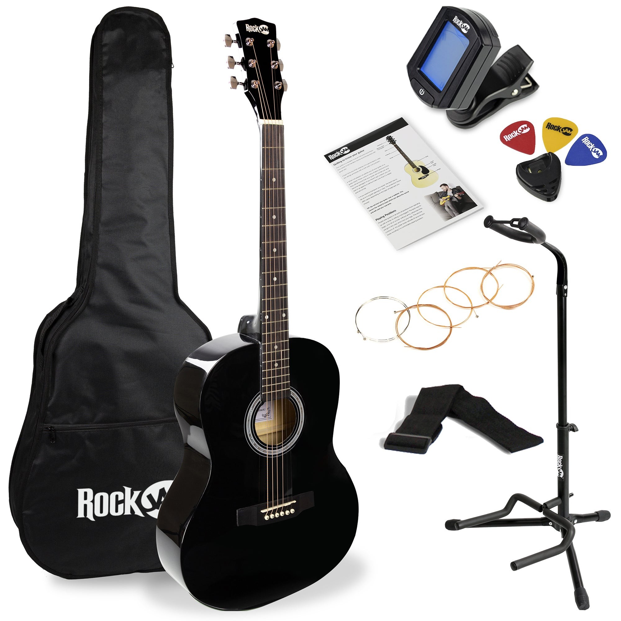 Acoustic Guitar Kit - Guitar/Stand/Tuner/Bag Black