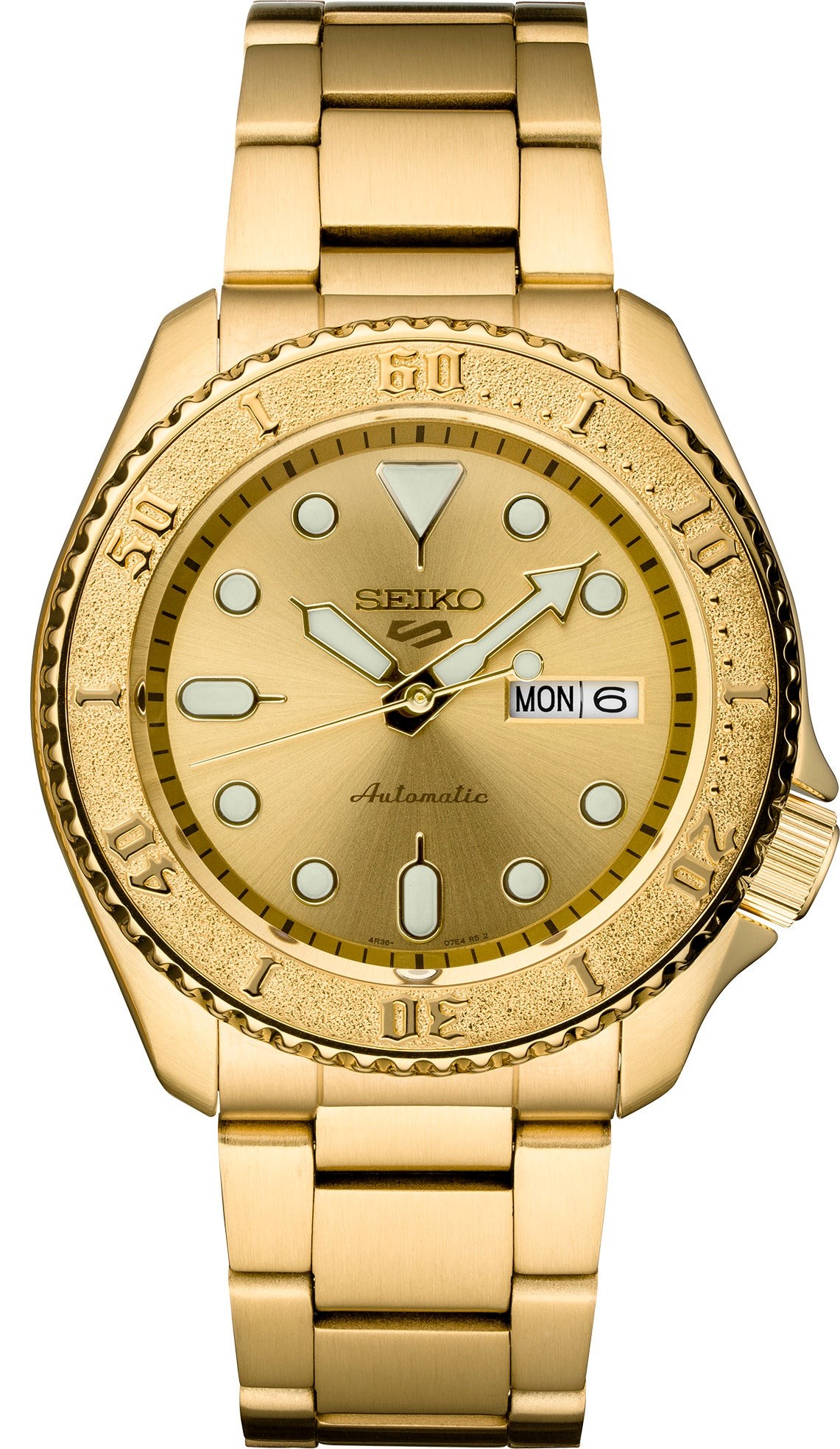 Mens Seiko 5 Automatic Gold-Tone Stainless Steel Watch Gold Dial