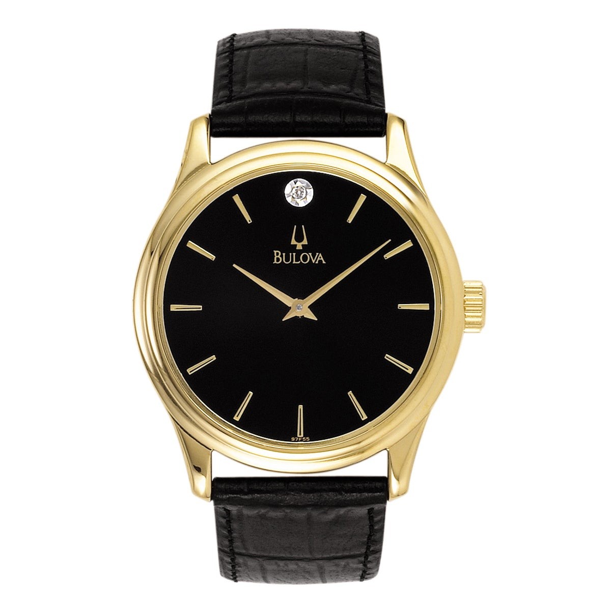 Mens Corporate Collection Gold & Black Leather Strap Watch Black Dial