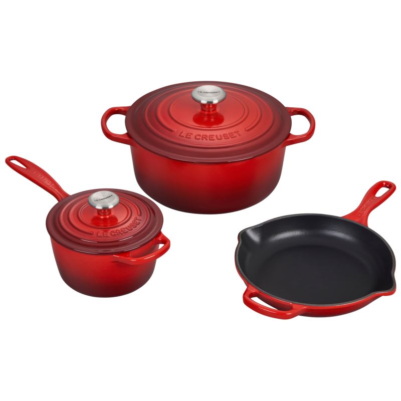 5 - Piece Signature Cast Iron Cookware Set - (Cerise)